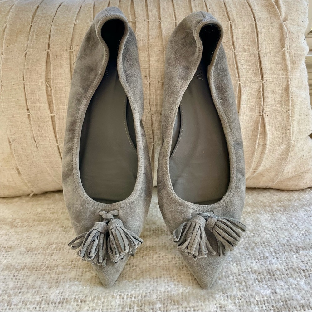 J. Crew Lottie Gray Suede Tassel Flats Size 8